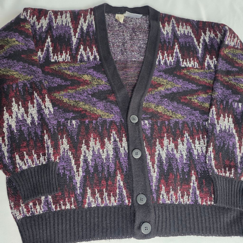 Men's Vintage Abstract Chevron Geometric Pattern V-neck Knit Cardigan - Picture 2 of 8
